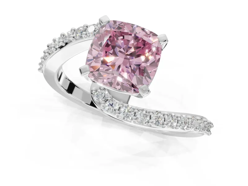 Cushion Cut Bypass Pavé Engagement Ring Setting for a Fancy Pink Lab-Grown Diamond | Platinum