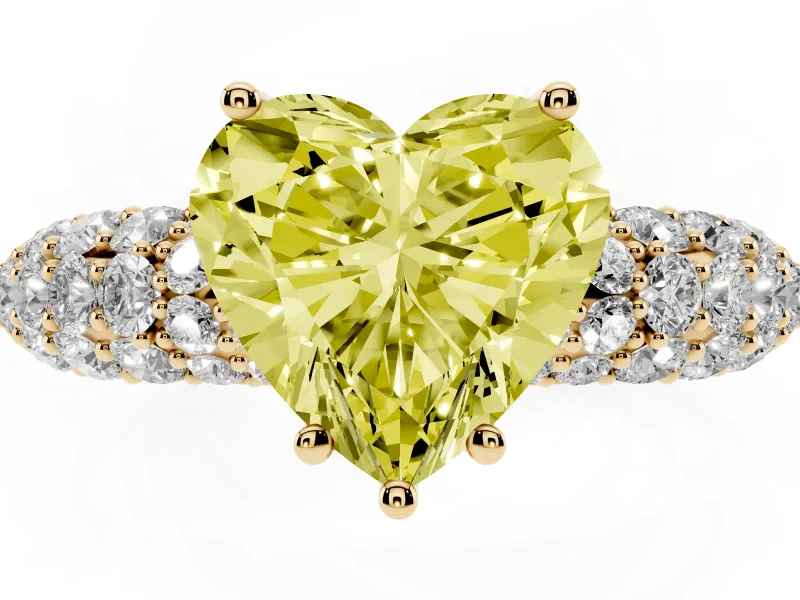 Heart-Shaped Close Set Pave Engagement Ring Setting for a Fancy Yellow Lab-Grown Diamond | Multi Row | Yellow Gold