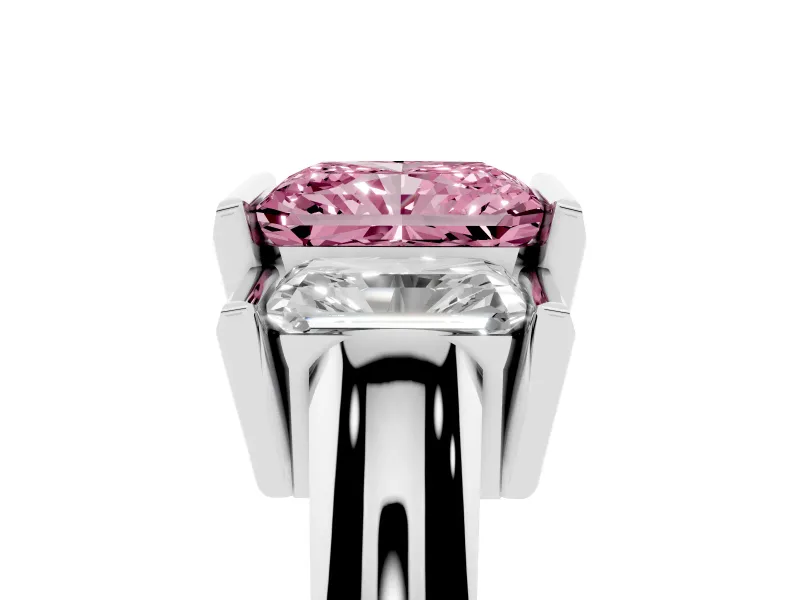Radiant Cut Channel-Set Three Stone Engagement Ring Setting for a Fancy Pink Lab-Grown Diamond | Sterling Silver