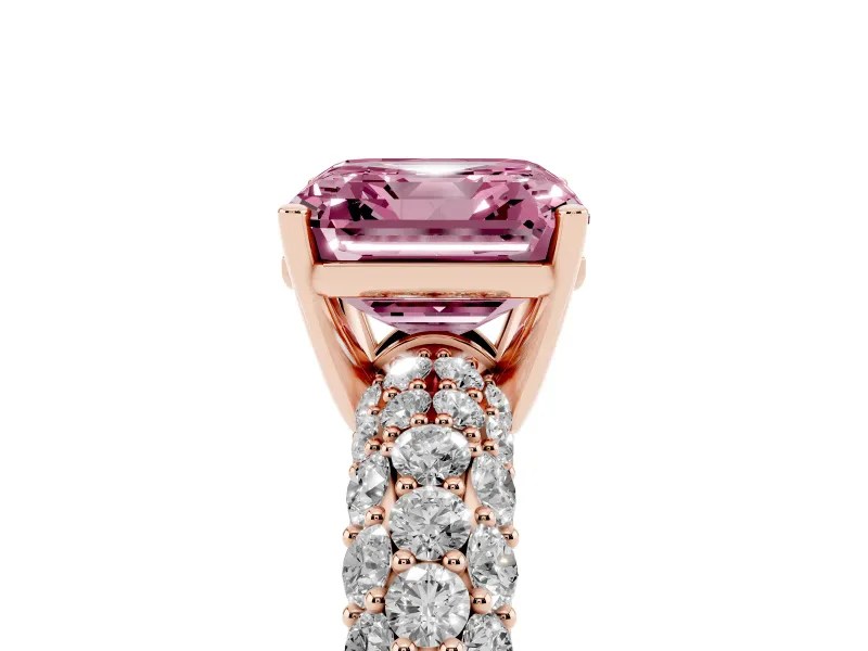 Asscher Cut Multi Row Pave Engagement Ring Setting for a Fancy Pink Lab-Grown Diamond | Rose Gold
