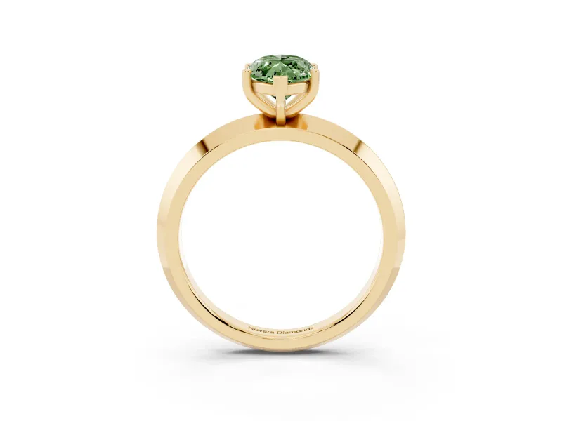 Fancy Green Marquise Cut Diamond Solitaire Engagement Ring Set in Yellow gold with Flat Band and Prong Setting