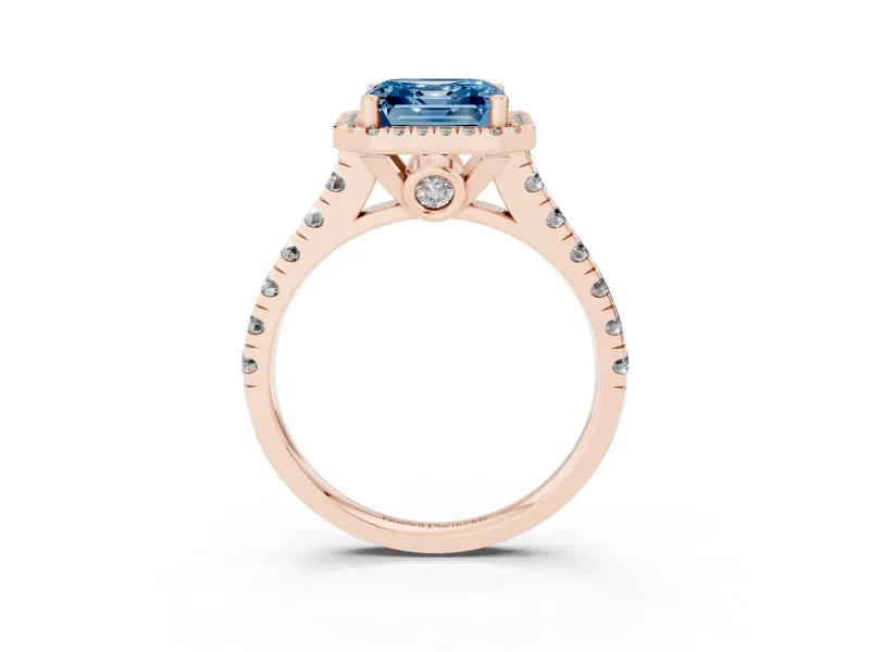 Asscher Cut Accented Halo Engagement Ring Setting for a Fancy Blue Lab-Grown Diamond | Rose Gold