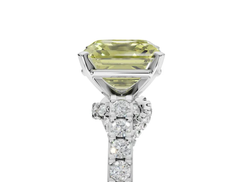 Asscher Cut Pavé Engagement Ring Setting for a Fancy Yellow Lab-Grown Diamond | Crossover Gallery | Sterling Silver