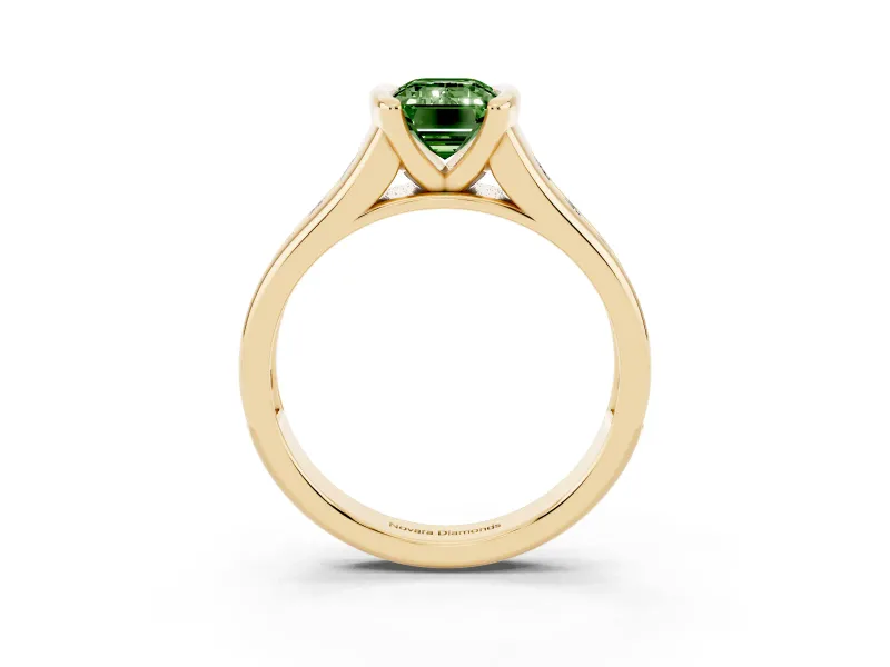 Emerald Cut Half Bezel Engagement Ring Setting for a Fancy Green Lab-Grown Diamond | Yellow Gold