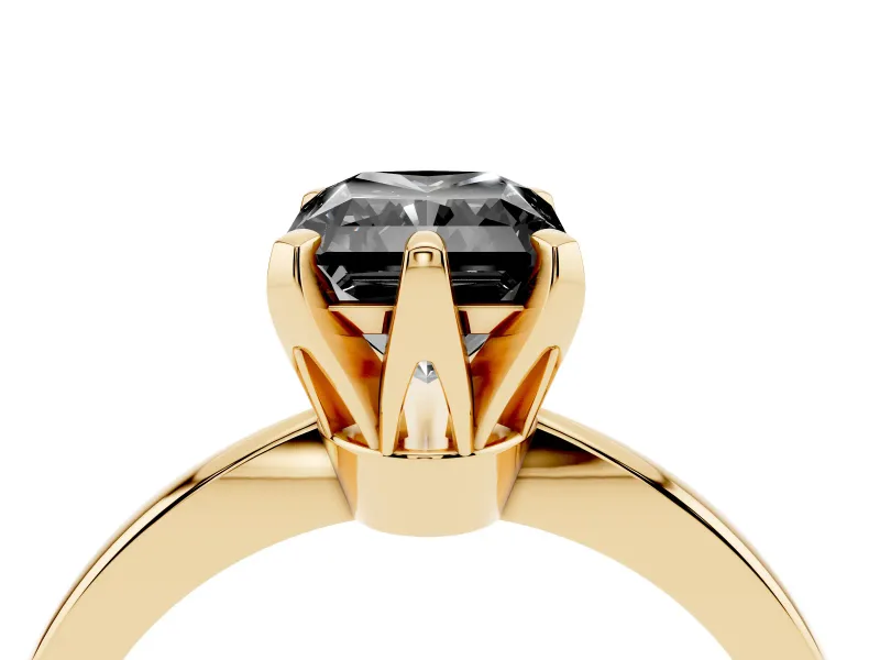 Radiant Cut Tapered Solitaire Engagement Ring Setting for a Black Center | Yellow Gold