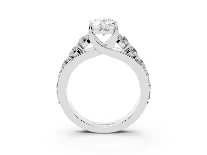 Oval Graduated Side Stone Engagement Ring Setting | Shared Prong Rails | Platinum