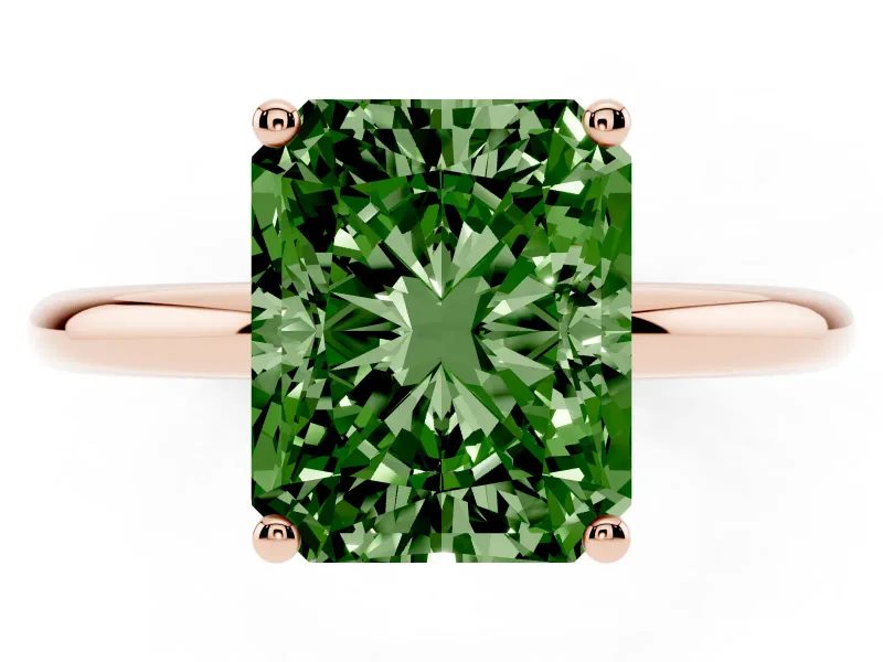 Radiant Cut Micro-Prong Hidden Halo Engagement Ring Setting for a Fancy Green Lab-Grown Diamond | Plain Band | Rose Gold