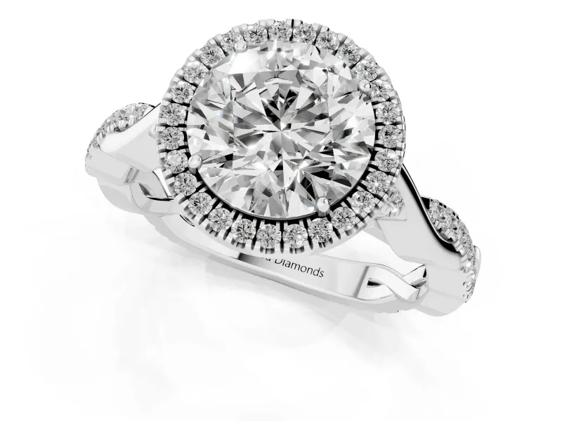 Round Halo Engagement Ring Setting | Pavé Twist Band | White Gold