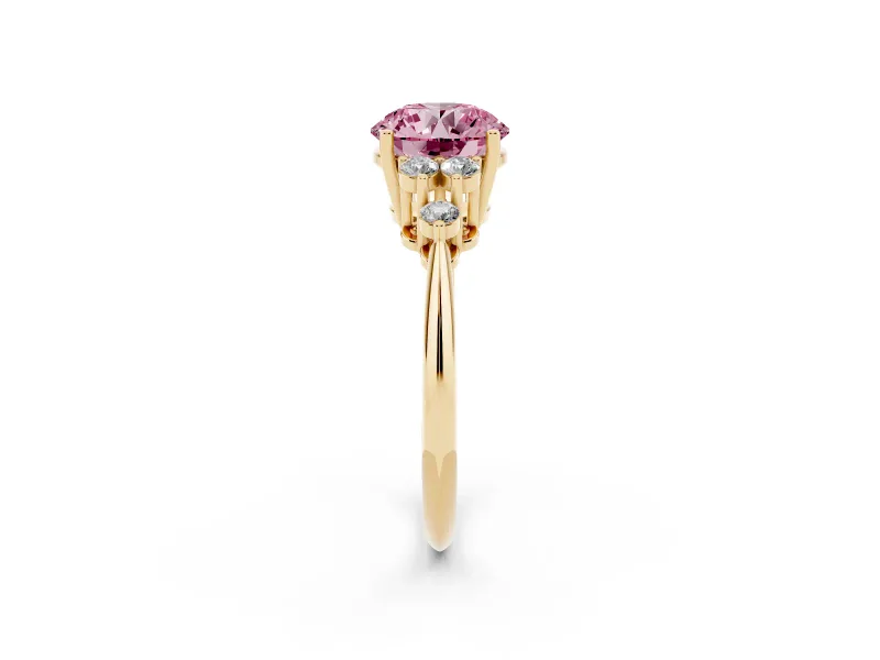 Round Cluster Accent Engagement Ring Setting for a Fancy Pink Lab-Grown Diamond | Yellow Gold