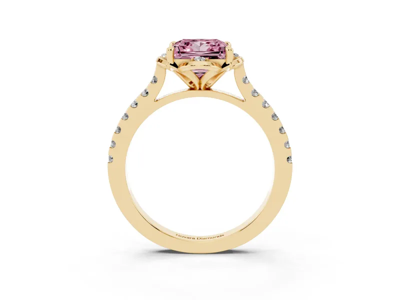 Princess Cut Floral Petal Engagement Ring Setting for a Fancy Pink Lab-Grown Diamond | Petal Accents | Yellow Gold