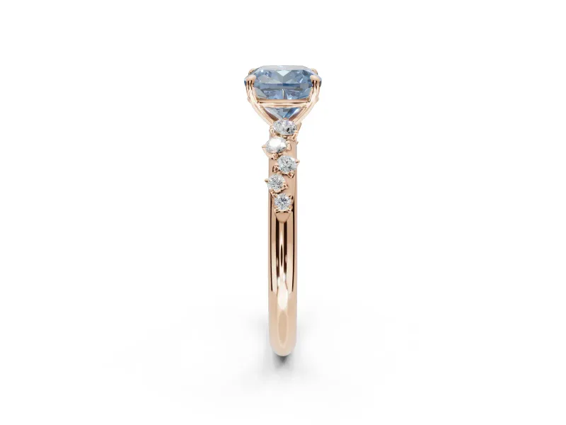 Cushion Cut Graduated Solitaire Engagement Ring Setting for a Fancy Blue Lab-Grown Diamond | Rose Gold