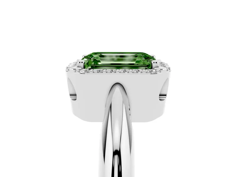 Emerald Cut Halo Engagement Ring Setting for a Fancy Green Lab-Grown Diamond | Plain Band | Platinum