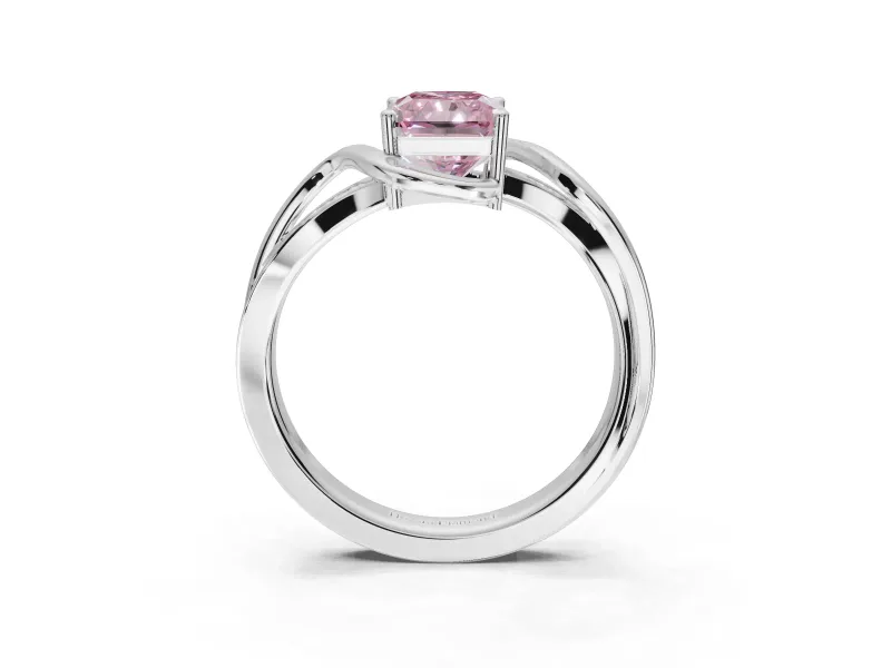 Radiant Cut Bypass Solitaire Engagement Ring Setting for a Fancy Pink Lab-Grown Diamond | Pavé Strands | White Gold