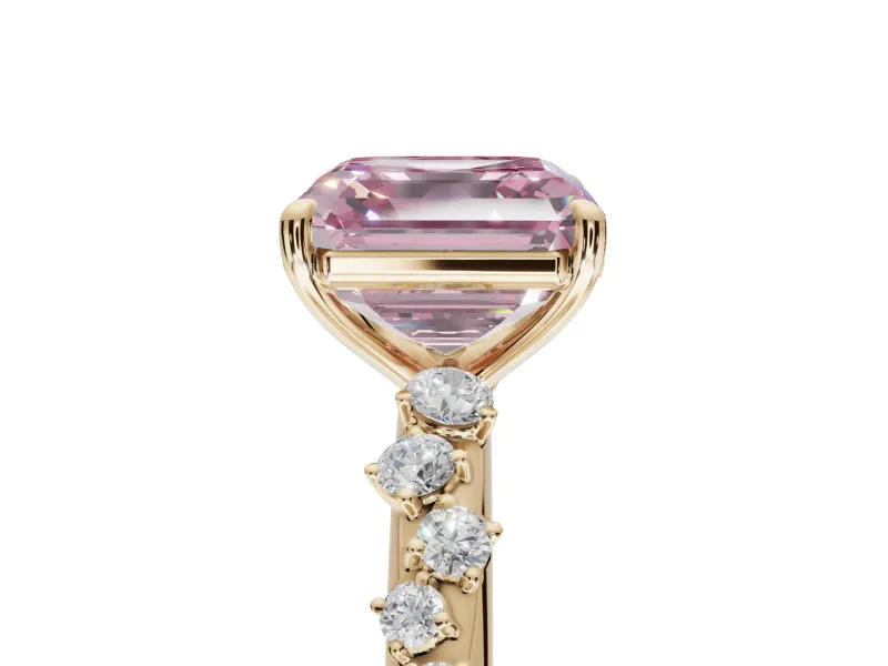 Asscher Cut Graduated Solitaire Engagement Ring Setting for a Fancy Pink Lab-Grown Diamond | Yellow Gold