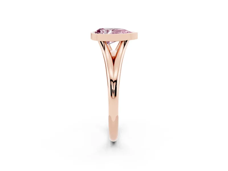 Fancy Pink Bezel Set Pear Cut Diamond Solitaire Ring Set in Rose gold with Tapered Band