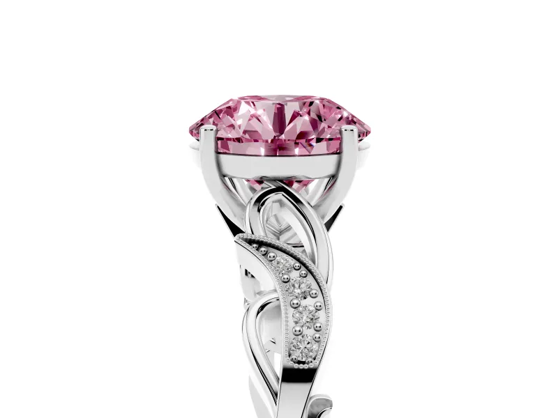 Round Vine Engagement Ring Setting for a Fancy Pink Lab-Grown Diamond | White Gold