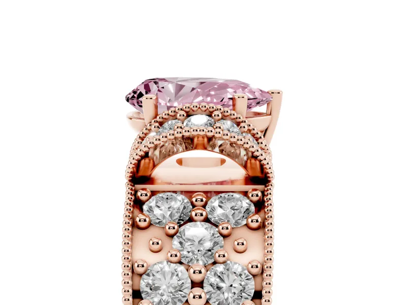 Pear-Shaped Vintage Pave Engagement Ring Setting for a Fancy Pink Lab-Grown Diamond | Milgrain Edges | Rose Gold