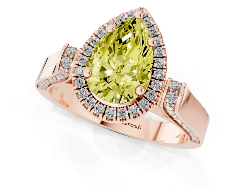 Pear-Shaped Halo Engagement Ring Setting for a Fancy Yellow Lab-Grown Diamond | Pavé Panel Shoulders | Rose Gold