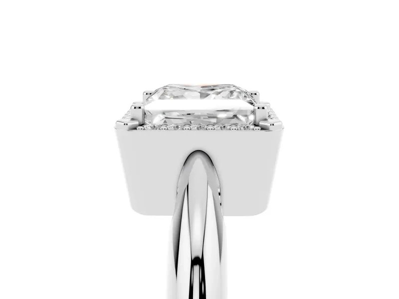Princess Cut Halo Engagement Ring Setting | Plain Tapered Band | Sterling Silver