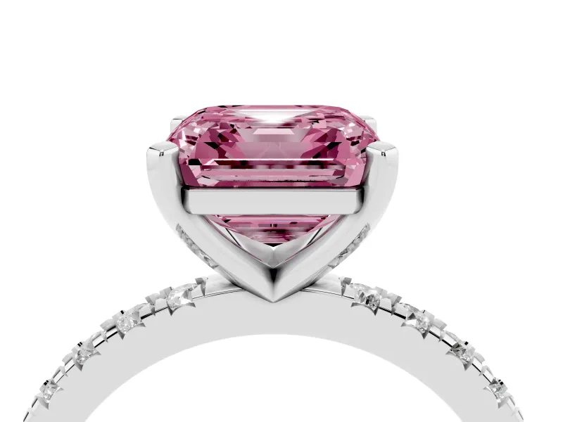 Asscher Cut Pavé Solitaire Engagement Ring Setting for a Fancy Pink Lab-Grown Diamond | Sterling Silver
