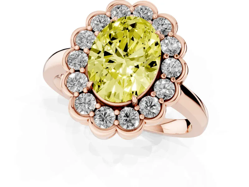 Oval Scalloped Cluster Halo Engagement Ring Setting for a Fancy Yellow Lab-Grown Diamond | Plain Band | Rose Gold