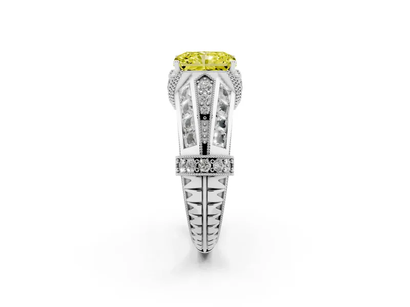 Radiant Cut Vintage Milgrain Engagement Ring Setting for a Fancy Yellow Lab-Grown Diamond | Hidden Halo | Platinum