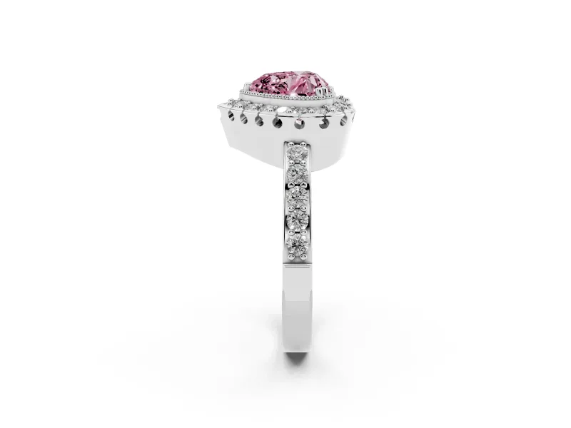 Heart-Shaped Milgrain Halo Engagement Ring Setting for a Fancy Pink Lab-Grown Diamond | Pavé Shoulders | Platinum