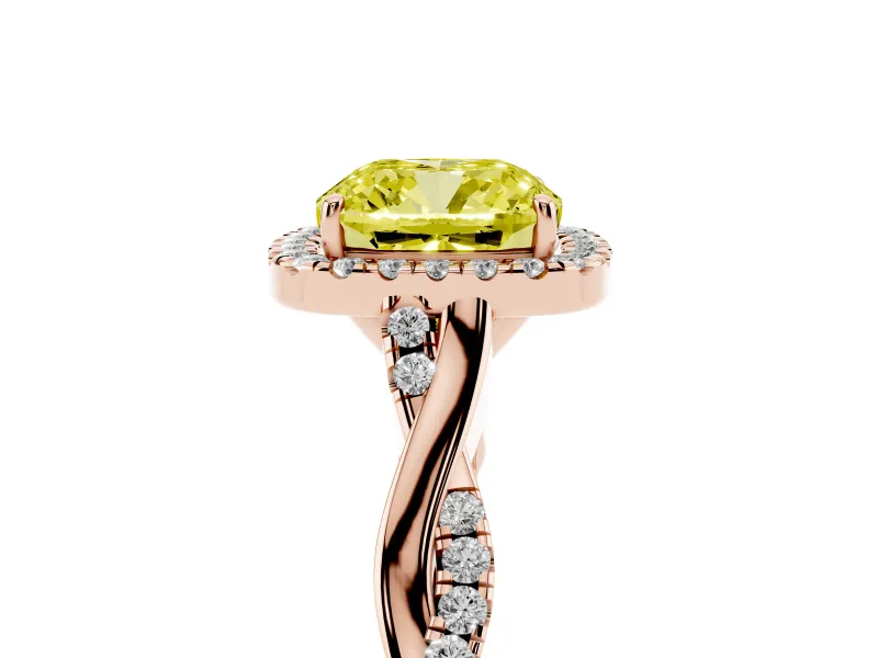 Cushion Cut Twist Halo Engagement Ring Setting for a Fancy Yellow Lab-Grown Diamond | Rose Gold
