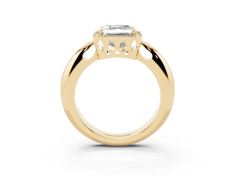 Asscher Cut Halo Engagement Ring Setting | Plain Tapered Band | Yellow Gold