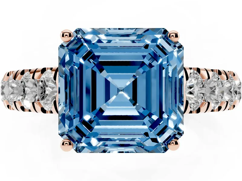 Asscher Cut Engagement Ring Setting for a Fancy Blue Lab-Grown Diamond | Rose Gold - Design NV-24643