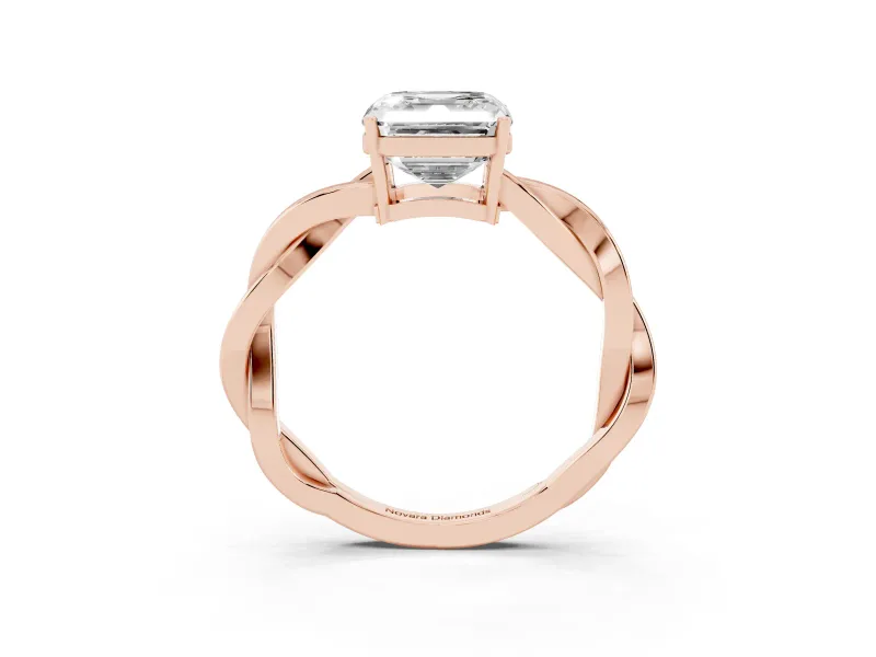 Asscher Cut Diamond Solitaire Twisted Pavé Ring Set in Rose gold with Prong Setting