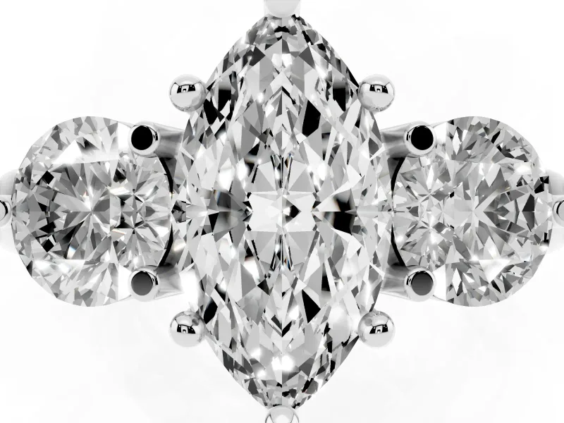 Marquise Cut Diamond Three-Stone Ring Set in Platinum with Prong Setting and Classic Band