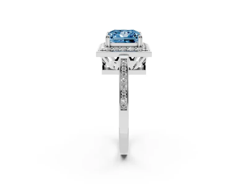Princess Cut Halo Engagement Ring Setting for a Fancy Blue Lab-Grown Diamond | Polished Halo Rim | Sterling Silver