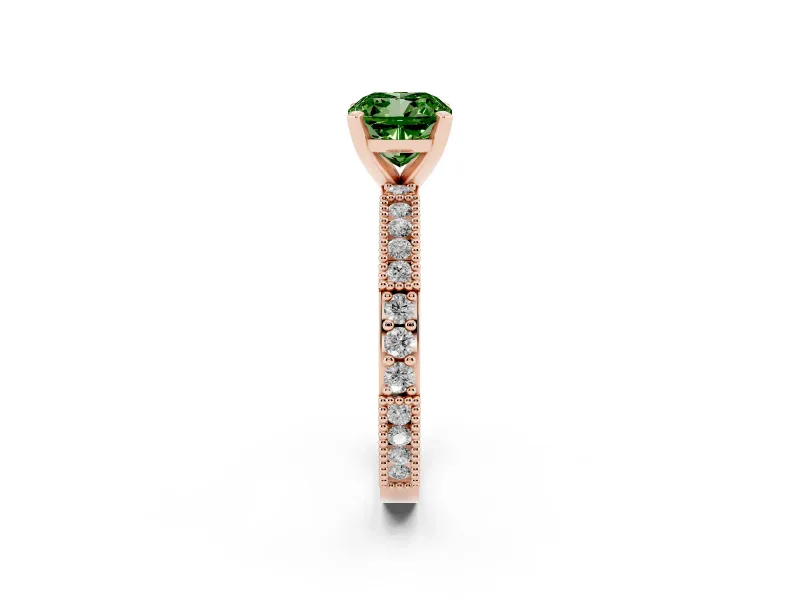 Cushion Cut Vintage Pavé Engagement Ring Setting for a Fancy Green Lab-Grown Diamond | Rose Gold