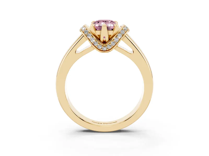 Emerald Cut Pavé Collar Engagement Ring Setting for a Fancy Pink Lab-Grown Diamond | Yellow Gold