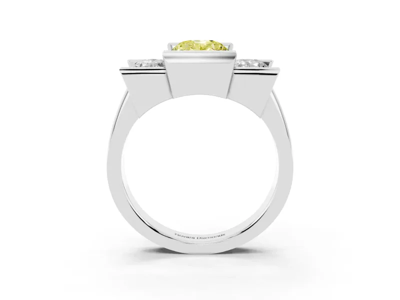 Oval Channel-Set Three Stone Engagement Ring Setting for a Fancy Yellow Lab-Grown Diamond | Sterling Silver