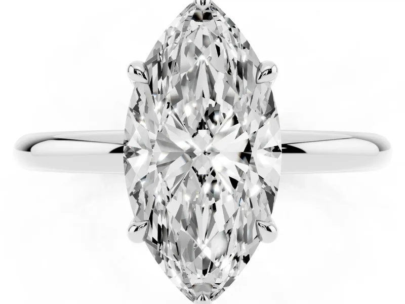 Marquise Cut Diamond Solitaire Ring Set in Silver with Thin Band and Prong Setting