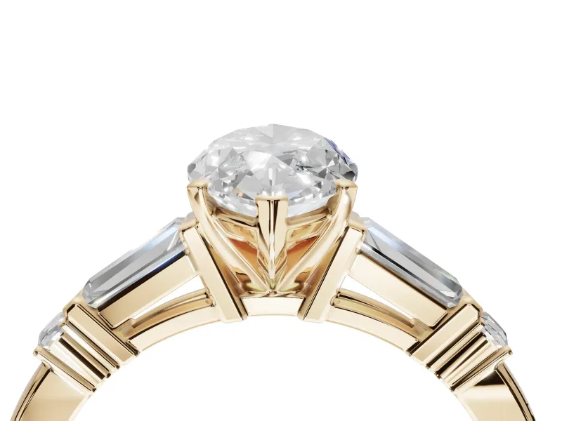 Marquise Tapered Baguette Engagement Ring Setting | Bar Set Sides | Yellow Gold