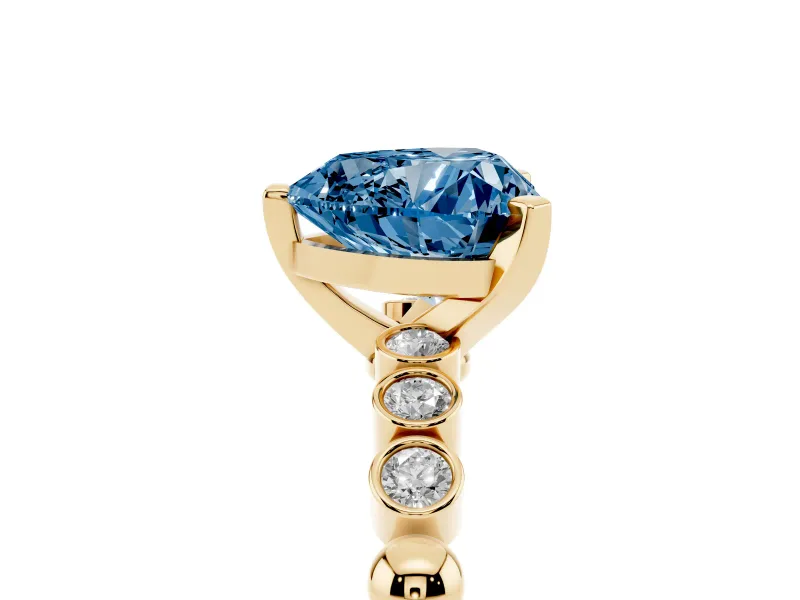 Heart-Shaped Beaded Engagement Ring Setting for a Fancy Blue Lab-Grown Diamond | Yellow Gold