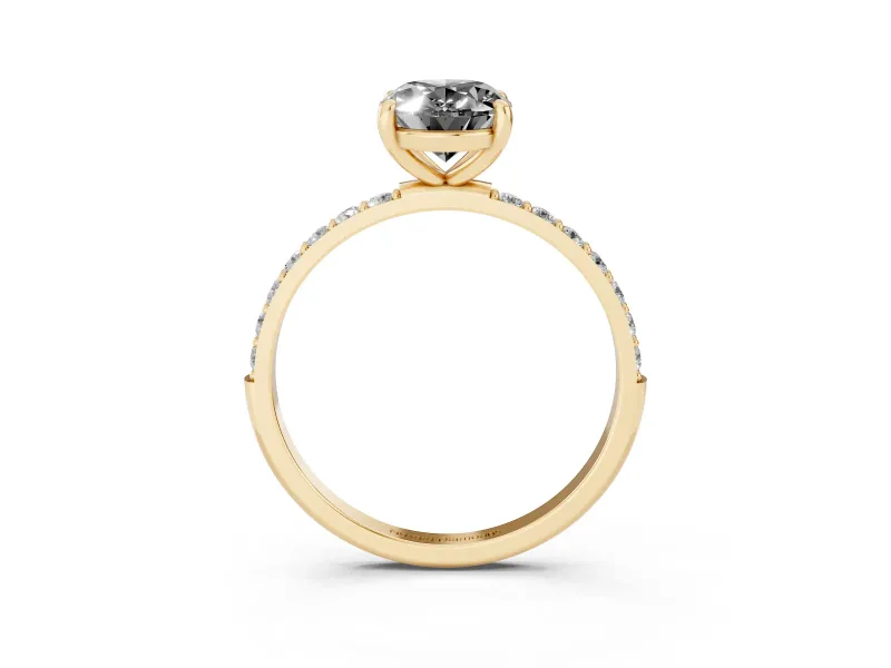 Fancy Black Oval Cut Diamond Solitaire Ring Set in Yellow gold with Round Pavé Band and Prong Setting