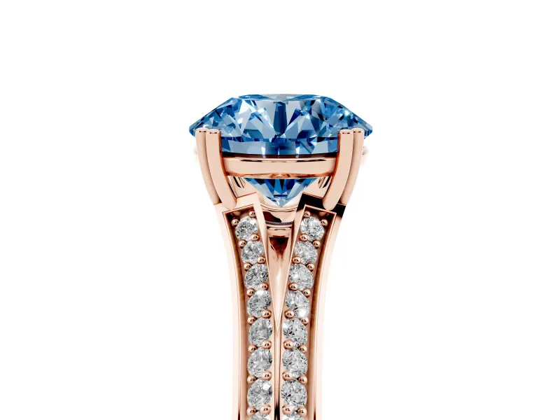 Round Split Shank Engagement Ring Setting for a Fancy Blue Lab-Grown Diamond | Pave Band | Rose Gold