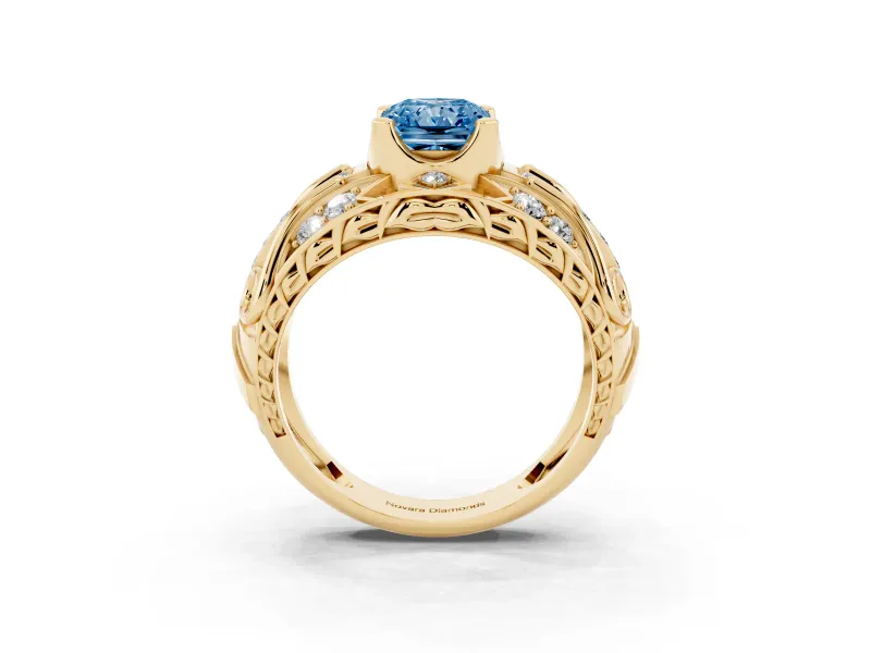 Radiant Cut Art Deco Engagement Ring Setting for a Fancy Blue Lab-Grown Diamond | Yellow Gold