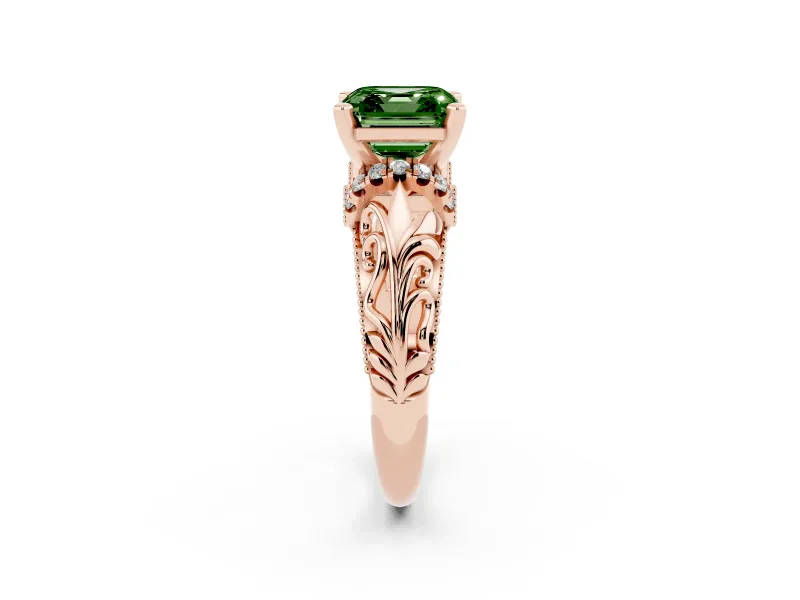 Asscher Cut Filigree Engagement Ring Setting for a Fancy Green Lab-Grown Diamond | Rose Gold