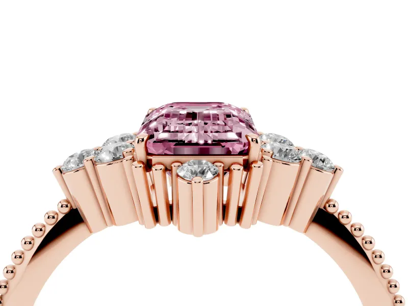 Emerald Cut Cluster Engagement Ring Setting for a Fancy Pink Lab-Grown Diamond | Rose Gold
