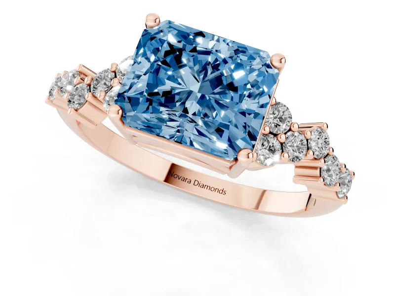 Radiant Cut Scattered Accent Engagement Ring Setting for a Fancy Blue Lab-Grown Diamond | Rose Gold
