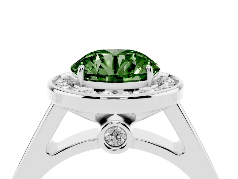 Round Rimmed Halo Engagement Ring Setting for a Fancy Green Lab-Grown Diamond | Platinum