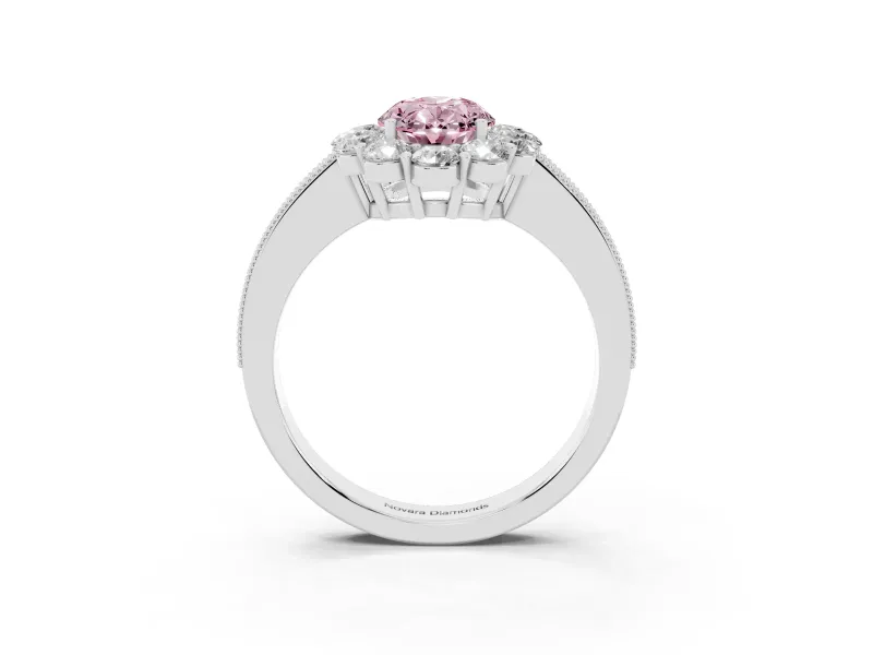 Oval Vintage Halo Engagement Ring Setting for a Fancy Pink Lab-Grown Diamond | Milgrain Channel Band | Sterling Silver