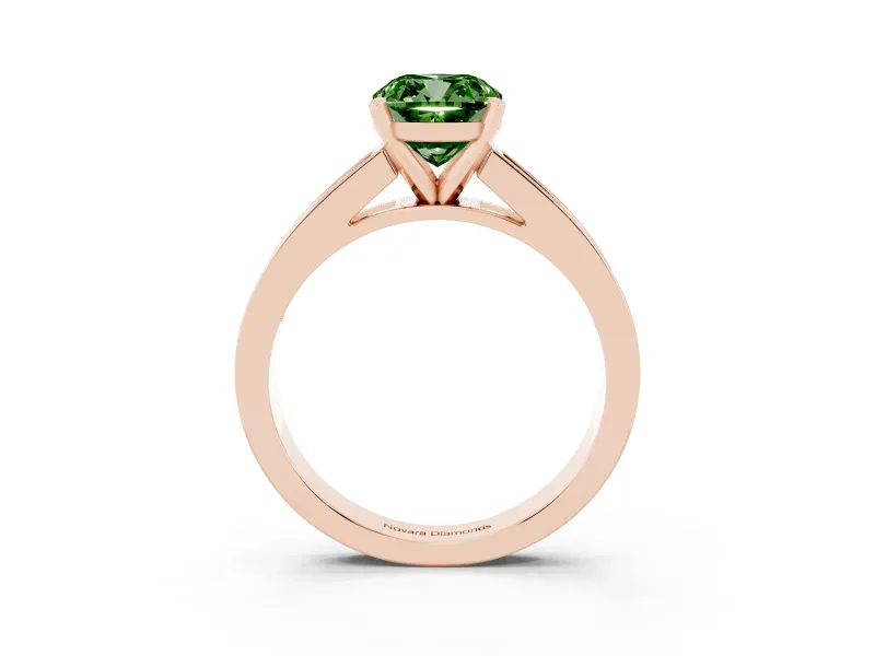 Fancy Green Cushion Cut Diamond Solitaire Ring Set in Rose gold with Channel-Set Band and Prong Setting