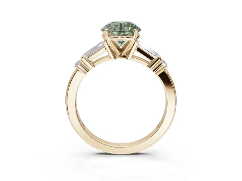 Round Tapered Baguette Engagement Ring Setting for a Fancy Green Lab-Grown Diamond | Yellow Gold