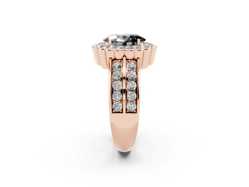 Oval Scalloped Halo Engagement Ring Setting for a Black Center | Double Row Band | Rose Gold